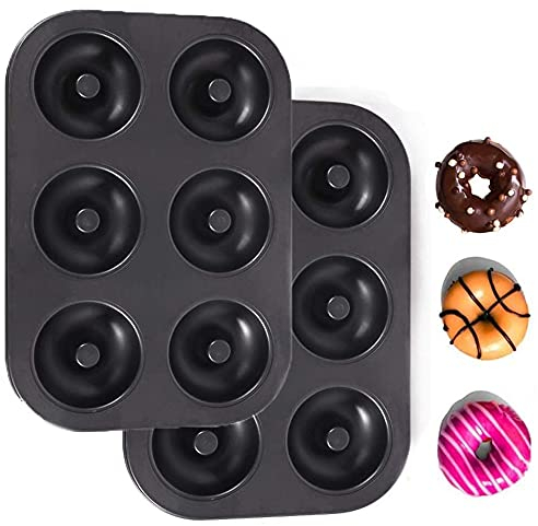 Huijintao 2 Stück Donutblech, Donutform mit Antihaftbeschichtung, 6-fach Donuts Backform, Backform für Donuts Ø 6,5 cm