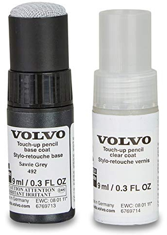 Volvo Original 492 Savile Grey Pearl Lackstift Set - 9ml Basislack, 9ml Klarlack - Lackreparatur Set Ausbesserungslack grau 31266579