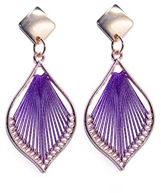 NILUXE DESIGN - Pendientes Tejidos Mujer con Forma de Gota - Pendientes Colgantes Largos Ligeros - Rombos Chapados en Oro 14k - Tejidos con Hilo de Seda – Estilo Bohemio - Ideal para regalar(Morado)