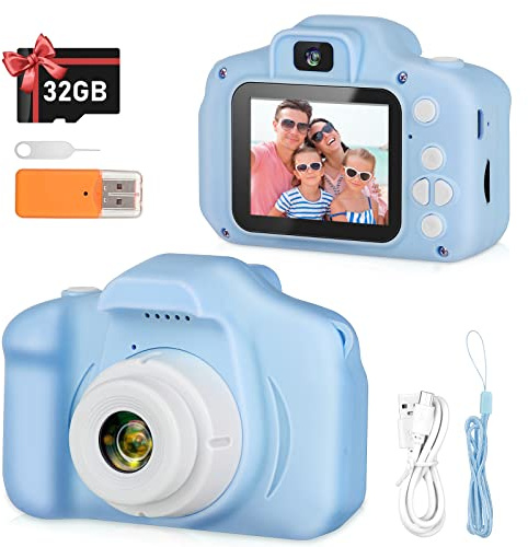 Zeacool Kids Camera, HD Digital Video Camera, Childrens Toys for 3 4 5 6 7 8 9 Year Old Boys/Girls, Selfie Camera for Kids, Christmas Birthday Gifts with 32GB SD Card (Blue)