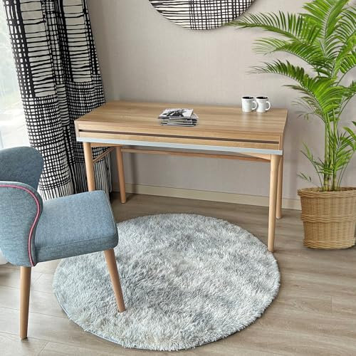 ConCus-T Tapis rond moelleux à poils longs pour chambre de filles et garçons - Gris - En fausse fourrure - Pour salon, salle de bain, gris clair - 120 cm
