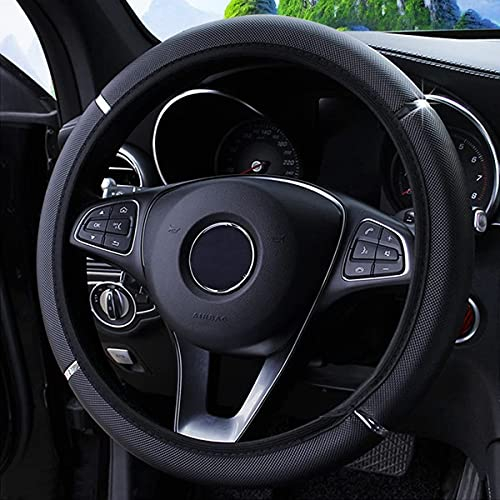 CGEAMDY coprivolante per auto impermeabile, coprivolante in pelle elastica, volante antiscivolo per veicoli, accessori universali per volante 37-38 cm (Nero)