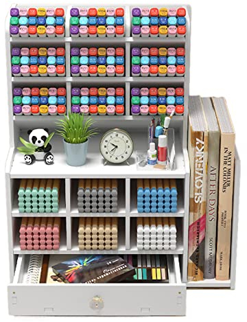 Organizador Escritorio con Cajón,Soporte para lápices de escritorio,para guardar bolígrafos y otros artículos de papelería,de color blanco y gran capacidad,Organizadores de cajones de oficina