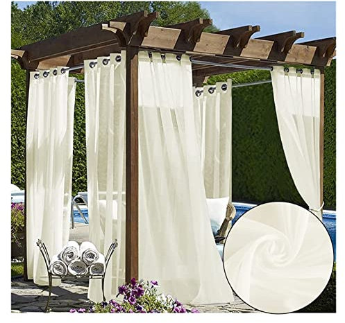 Outdoor VorhäNge Wasserdicht Durchsichtige Vorhänge For Den Außenbereich, Wasserdicht For Die Terrasse, Rostfreie Ösen-Sichtschutzvorhänge, Abnehmbare Schlaufe Oben, Luftige Voile-Vorhänge, Halbtransp