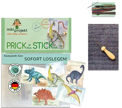 miki projekt 2in1 Premium Prickelnadel Set inkl. Stickbilder, Wollfilz - ohne Plastik, made in Germany - Sicheres Prickeln & Sticken Set aus unbedenklichem Premium Material - Prickelset