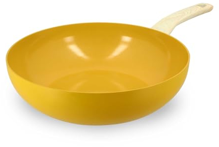 MENASTYL - Wok 28cm Colorama safran - En Aluminium - Revêtement antiadhésif en céramique - Tous feux dont induction