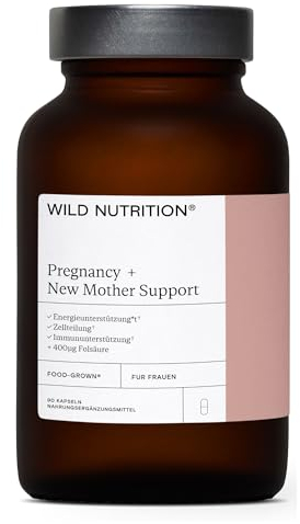 WILD NUTRITION Food-Grown® Schwangerschaftsvitamine für Frauen | Postnatale Vitamine gegen Übelkeit, für den Hormonhaushalt und gegen Müdigkeit | 90 Kapseln (Der Produktname kann sich unterscheiden)