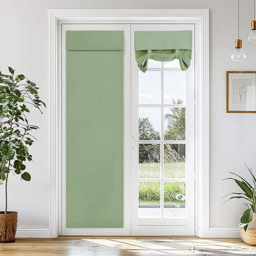 Vatge Door Curtains - Room Darkening Window Covering Light Filtering Tie Up Shades Thermal Insulated French Door Curtain for Glass/Patio/Sidelight, 1 Panel, W26 x L70, Sage Green