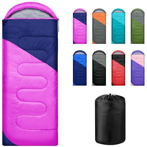 Yarmiene Sacco a Pelo-Sacco a Pelo 4 Stagioni-Adulti e Bambini, Sacci a pelo Compatto Ultraleggero per Campeggio e Escursionismo, Sacci a Pelo da Campeggio Rettangolare Portatile, Rosa Rossa+Blu Scuro