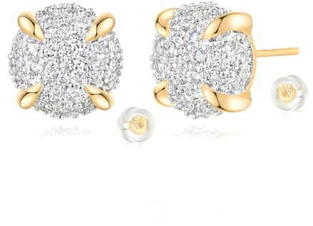 Jenosy 18 Karat Vergoldet Ohrstecker Damen Orbicular Weißen Quadratische Kristallsteinen mit Besetzt 4 Goldene Krappen Hochwertiger Zirkonia Modeschmuck für Frauen