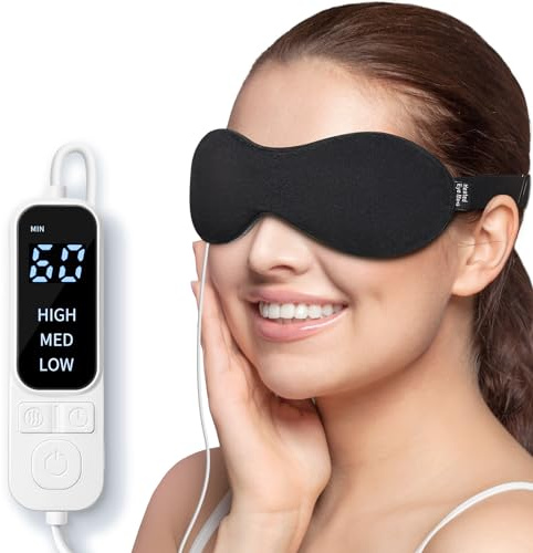 YFONG Heated Eye Mask for Dry Eyes, Stye and Migraines, USB Electric Eye Mask with 3 Temperature Settings & 4 Time Controls, Warm Eye Compress with Washable Cover for Eye Strain,Puffy and MGD (Black)