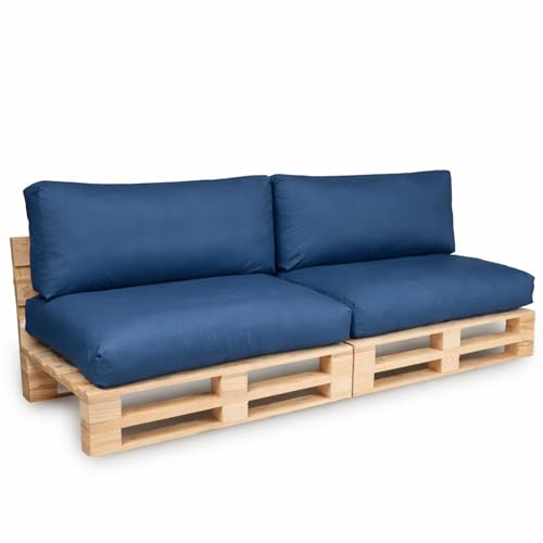 bananair - Palettenkissen Outdoor Wasserdicht & Abnehmbar - Schaumstoffpolsterung, Bequem - Polster Ideal für Europaletten/Palettenmöbel (Set 2 Sitzkissen 120x80 + 2 Rückenkissen 120x40, Blau)