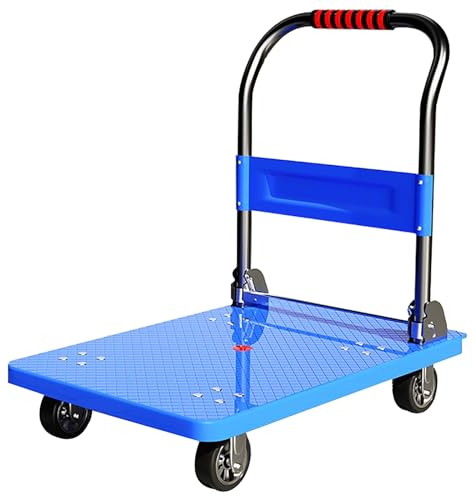 Plattformwagen 150 Kg Klappbarer Plattformwagen, Robuster Flachbettwagen Mit 4 Tpr-rädern Und Griff, Sackkarre Aus Aluminiumlegierung Für Den Gepäcktransport Sackkarren(Size:90*60,Color:blau)