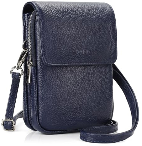 befen Echtleder Handytasche zum Umhängen, RFID-Blockierung Handy Umhängetasche Damen Leder, Handytasche mit Geldbörse zum Umhängen, Crossbody Bag mit Verstellbar Schultergurt, Blau