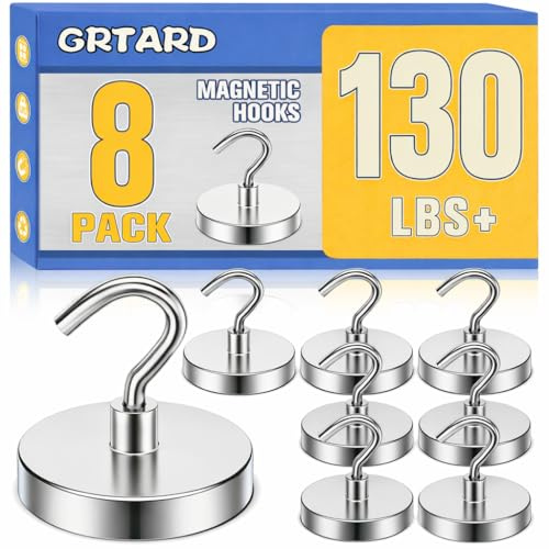 Grtard Magnetische Haken, robust, 50 kg, starker Magnethaken für Kreuzfahrtkabinen, große Magnethaken, Magnete mit Haken zum Aufhängen, Kreuzfahrt, Vorhang, Zuhause, Küche, Arbeitsplatz (Silber)