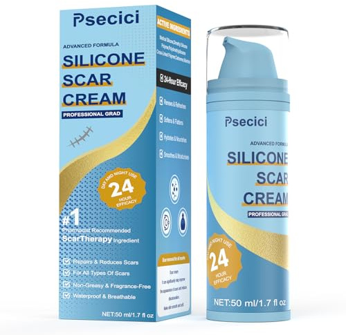 Psecici Scar Cream,Advanced Scar Gel,Silicone Scar Gel,Scar Removal Cream for Surgical Scars,Burn,Acne,Stretch Mark,Keloid Bump,C Section Scars