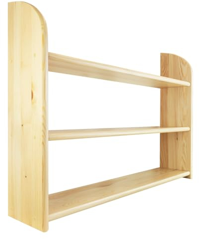 woplus Holz Regal Wandregal Bücherbord Bücherregal Kiefer Farblos Lakiert massiv (3 Etage 90cm)