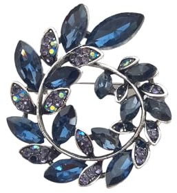 Brosche Anstecknadel Pin Kranz Strass Blau - Silber