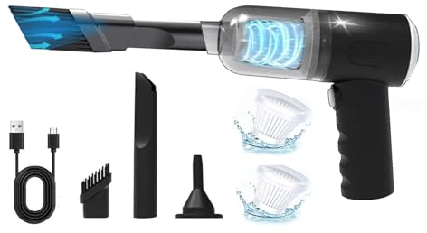 DACONGMING Handstaubsauger 2-in-1 Mini Kabelloser Auto Reinigungsset 3000Pa Stark 15Min Laufzeit Schwarz