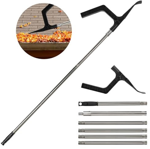 IHKFILAN Gutter Cleaning Tools, Telescopic Gutter Cleaner, 94.49 in Lengthen Gutter Cleaning Pole, Portable Roof Cleaning Scraper Tool for Cleaning Leaves and Debris