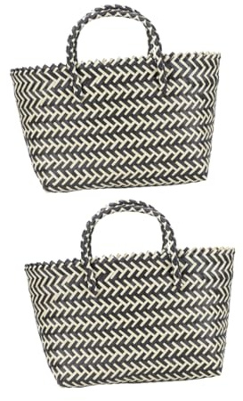 TINEASUR Cesta Pequeña De Plástico Tejida Con Asas Ergonómicas, Resistente Pp, Para Almacenamiento Doméstico y Compra, Bolso Práctico Para Mujer, Uso Urbano y Picnic, Set De 2 Piezas Negras