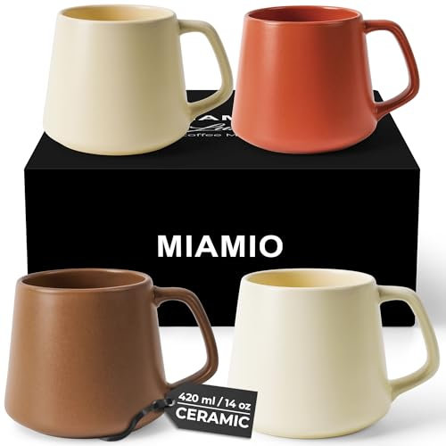 MIAMIO - Set di Tazze da Caffè (Set di 4) / Grandi Tazze in Ceramica (420 ml) - Tazza per Cappuccino, Tè, Espresso - Adatto al Microonde e alla Lavastoviglie - Collezione Luxe (Beige pastello)