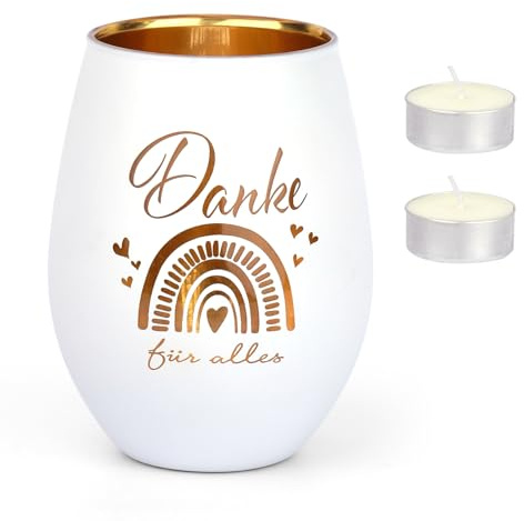 Bicchiere da tè con 2 candele – Candela personalizzata con incisione Dank Für Alles – Regalo perfetto per il pensionamento, regalo di addio o ringraziamento per educatore e colleghi