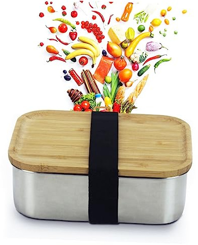 Alipis Loncheras Inoxidable Fiambrera Con Tapa De Madera Caja Almuerzo Bento Lunch Box Recipiente De Alimentos