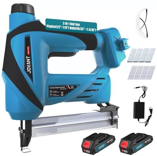 Nail Gun Battery Powered, Cordless Nail Gun with 2 * 2.0Ah Li-ion Battery, 20V 2 in 1 Electric Nail Gun with Staple Remover, Battery Nail Gun for Upholstery, Small Projects and Woodworking