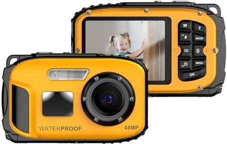 Andoer 1080P Waterproof Digital Camera 48MP Digital Video Camera 2.4 Inch IPS Screen IP68 5M Body Waterproof Depth Auto Focus 4X Digital Zoom Birthday Festival Gift for Kids Boys Girls Students Teens