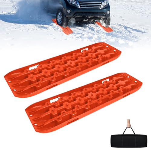 Froadp 2 Stück Sandbleche Anfahrhilfe Wohnmobil Kunststoff Traktionsmatte Set Rettungsbrett Offroad Tracktionshilfe Tragfähigkeit 10 Tonnen pro paar Abschleppbrett für Geländewagen PKW LKW, Orange