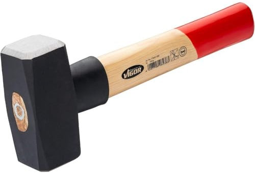 ViGOR Låshammare V2662-1000 1000 g hammarhuvud, hickoryträhandtag med gummislagskydd, längd 360 mm, för kraftfullt och exakt arbete