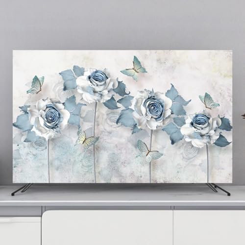 JANEMUA TV Screen Protector Cover, Flower Pattern Sun/Dust-Proof Decorative Cloth, For Desktop/Curved/Wall Mount/Desktop Monitor TV-2||49-52inch