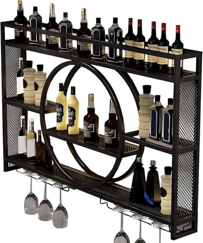 Porta Vini Da Parete，Calici Porta Bottiglie Di Vino Da Parete Ripiani Per Bar Vino Da Parete Cremagliera Pensile Portabottiglie Da Parete Portabottiglie Da Parete(Size:120cm,Color:Nero)