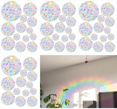52 Stück Prisma Fensteraufkleber Sonnenfänger Fenster Sticker Runden Suncatcher Sticker Sonnenfänger Vogel Anti Kollisions Fenster Aufkleber Fensterfolie Kreisförmig Fensterbilder Glasscheiben Deko