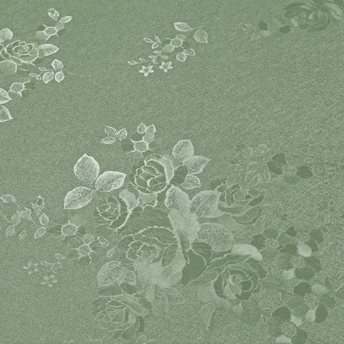 VEELIKE Tapet salviagrön vintage självhäftande film grön strukturell tapet rosor blomma tapet blommor präglad möbelfolie självhäftande tapeter vardagsrum sovrum badrum avtagbar 40 cm x 300 cm