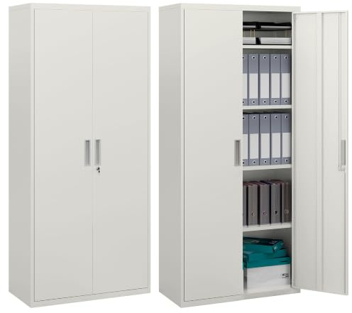 HOMCOM Aktenschrank, Büroschrank mit 2 Türen 5 Ebenen für Wohnzimmer Weiß