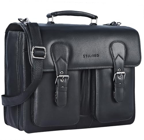 STILORD Denver Vintage Aktentasche Herren Leder Schwarz - Männer Arbeitstasche Leder-Tasche 15.6 Zoll Laptop Bürotasche Große Business Umhängetasche Echt-Leder Lehrertasche