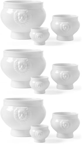 HENDI Ciotola, tazza, terrina, con testa di leone, per colazione, zuppe, cereali, dessert, frutta, adatta a lavastoviglie e microonde, 0.5L, ø138x(H)95mm, leggera, porcellana bianca (Confezione da 3)