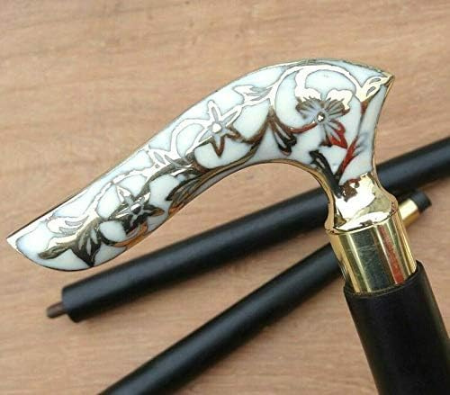 REXRYZ Gehstock mit gebogenem Griff, antikes Messing, faltbarer Gehstock, Vintage-Designer-Gehstock