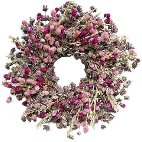 12 Inch Dried Flower Lavender Wreath for Front Door – Real Look Spring Wreath Handmade with Grapevine Base for Home, Porch, Wall, Rustic Farmhouse All Season Decor (40cm)