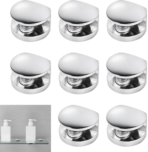 8 Pcs Glass Shelf Brackets, Glass Clamp Shelf Supports, Adjustable Zinc Alloy Glass Clamps, Wall Mounted Metal Glass Shelves Supports for 5-8 MM Thick, Ideal for Bathroom, Display Shelves & Bookcases