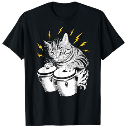 Rockstar Bongo Player Katze auf Katze Bongos T-Shirt