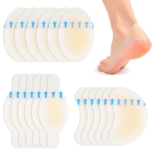 GXGM 18 pièces de pansements pour ampoules aux pieds, pansement ampoule, Invisible Hydrocolloid Gel Blister Bandages, Coussins d'ampoules pour le talon, les orteils et les pieds