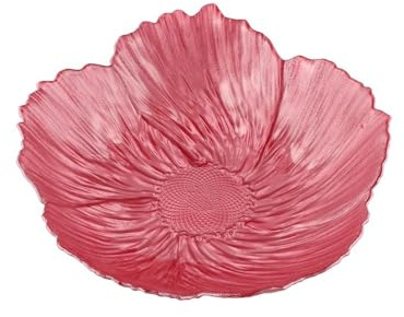 Pearlised Crystal Glass Serving Bowls,Ornament Plate Bowl,Large Flower-Shaped Fruit Plates for Afternoon Tea, Desserts & Canapés,Salad(Large,Red)
