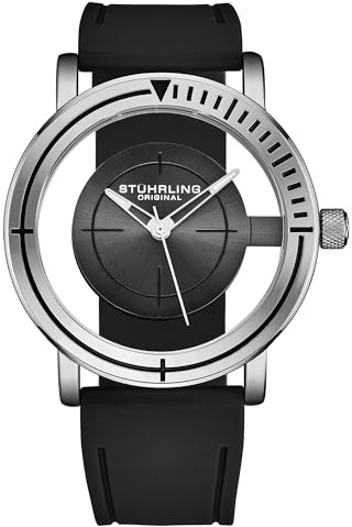 Stuhrling Aviator Quarzuhr, transparentes Gehäuseelement, klassischer Fliegerstil mit Kautschukarmband
