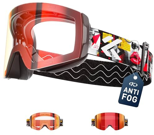 KAPVOE Gafas de Esquí Fotocromaticas OTG para Hombre y Mujer Antivaho Transparente Gafas de Snowboard, Lentes Magnéticos Intercambiables, Protección UV400, Deportes de Invierno K718