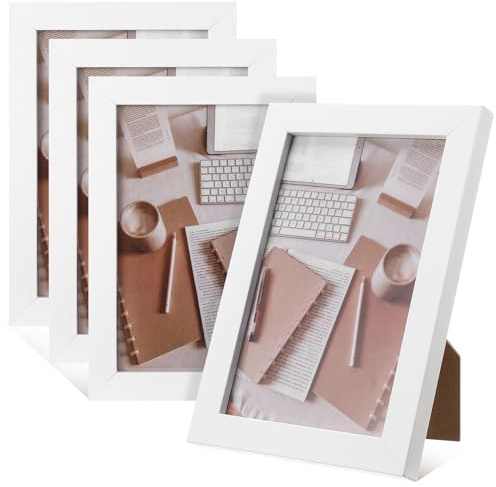 saerryor 4 Pack Picture Frame Photo Frames Tabletop and Wall 4X6 White | Mounting Picture Frames Small Frame with Window for Portrait Photo Landscape