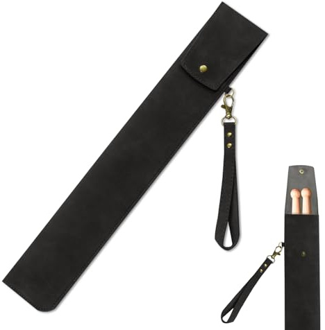 Chris.W Drumsticks Tasche PU Leder Tragbare Drumsticks Tasche mit Gurt Haltbarer Drumstick Halter für Percussion Schlägel & Sticks Kompakte Drumstick Tasche für Drummer (Schwarz)