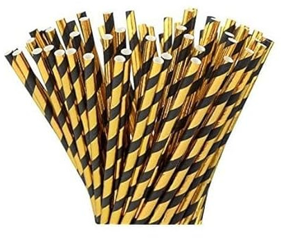 100 Black and Gold foil Paper Straws